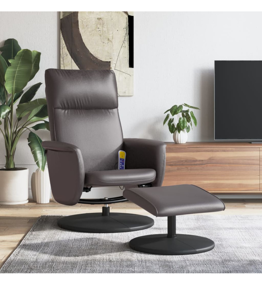 Fauteuil inclinable de massage avec repose-pied gris similicuir