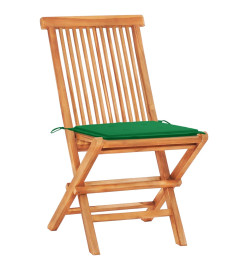 Ensemble de bistro 3 pcs avec coussins vert Bois de teck massif