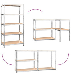 Étagères à 5 niveaux 4 pcs Argenté Acier et bois d'ingénierie