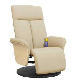 Fauteuil inclinable de massage avec repose-pieds crème tissu