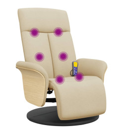 Fauteuil inclinable de massage avec repose-pieds crème tissu