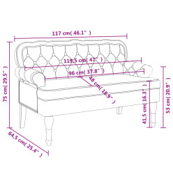 Banc avec dossier gris clair 119,5x64,5x75 cm velours