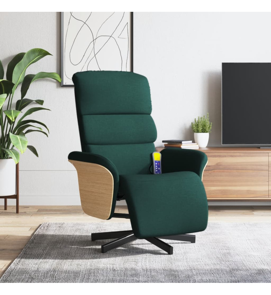 Fauteuil inclinable de massage et repose-pieds vert foncé tissu