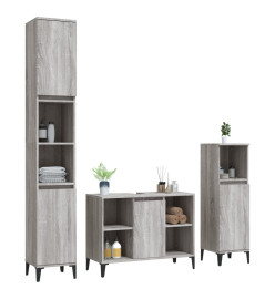 Ensemble de meubles de salle de bain 3 pcs Sonoma gris