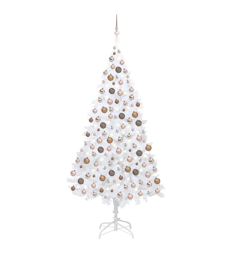 Arbre de Noël artificiel pré-éclairé et boules blanc 240 cm