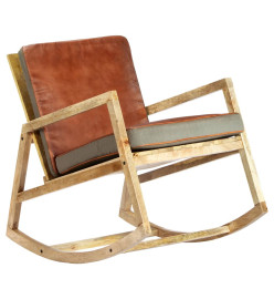 Chaise à bascule Marron Cuir véritable et manguier massif