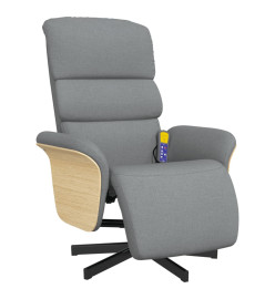 Fauteuil inclinable de massage et repose-pieds gris clair tissu