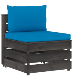 Salon de jardin 9 pcs avec coussins Bois imprégné de gris