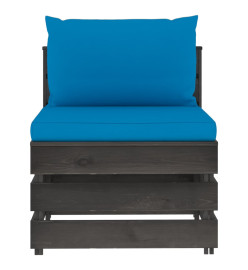 Salon de jardin 9 pcs avec coussins Bois imprégné de gris