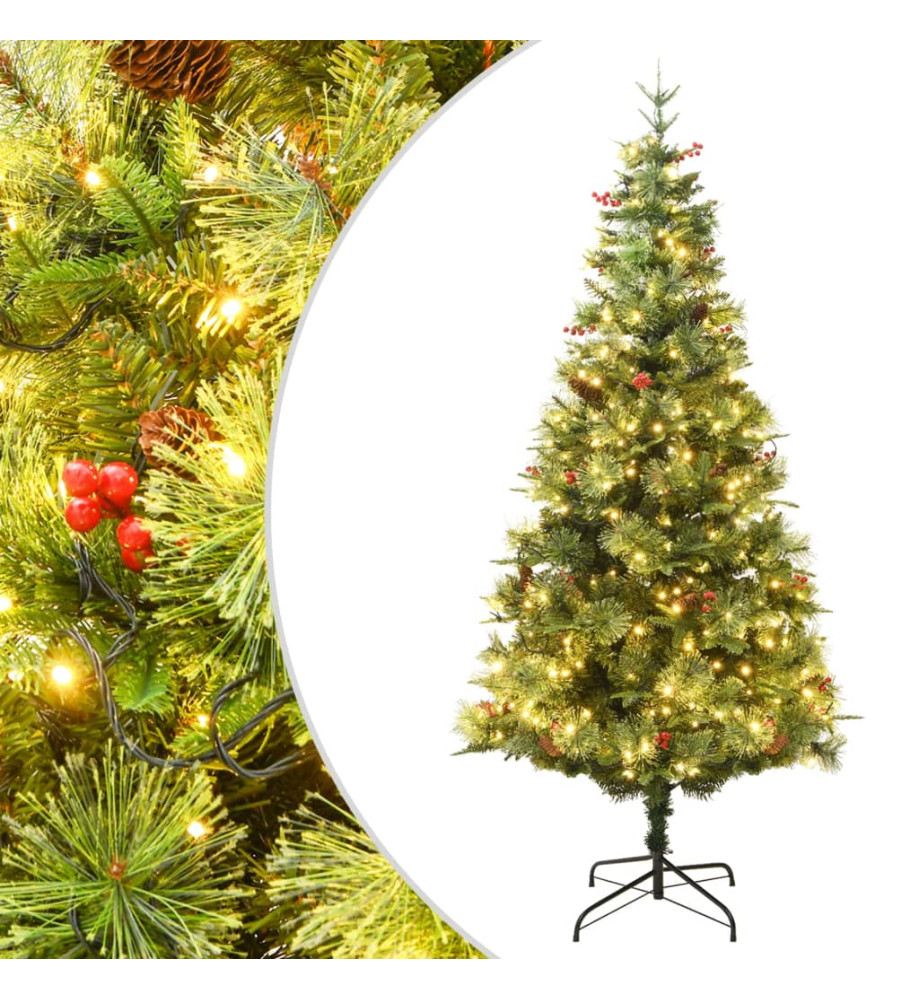 Sapin de Noël pré-éclairé et pommes de pin vert 195cm PVC et PE