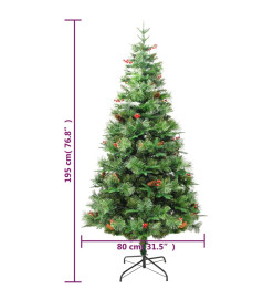 Sapin de Noël pré-éclairé et pommes de pin vert 195cm PVC et PE