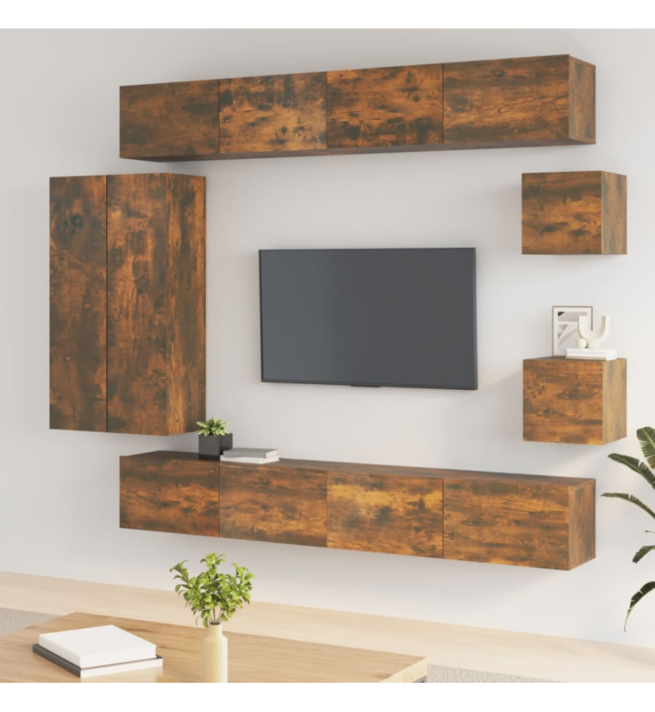 Ensemble de meubles TV 8 pcs Chêne fumé Bois d'ingénierie