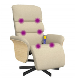 Fauteuil inclinable de massage avec repose-pieds crème tissu