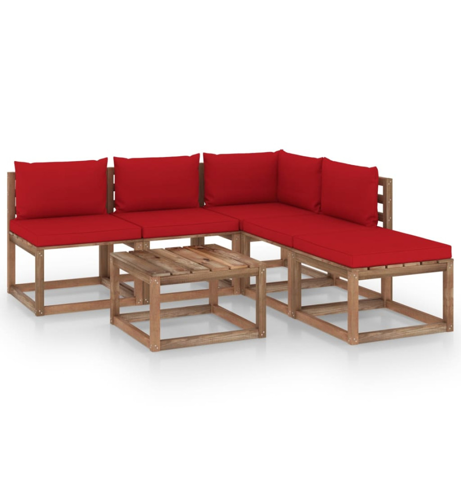 Salon palette de jardin 6 pcs et coussins Bois de pin imprégné Salon palette de jardin 6 pcs et coussins Bois de pin imprégné