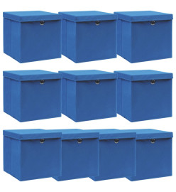 Boîtes de rangement avec couvercle 10 pcs Bleu 32x32x32cm Tissu