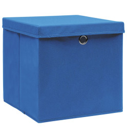 Boîtes de rangement avec couvercle 10 pcs Bleu 32x32x32cm Tissu