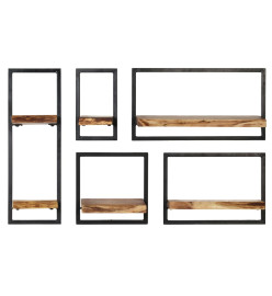 Set d'étagères murales 5 pcs Bois d'acacia massif et acier