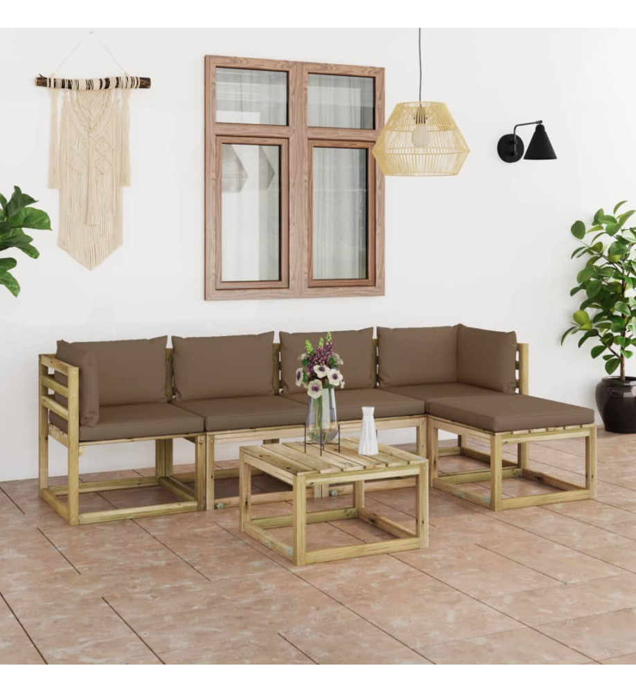 Salon de jardin 6 pcs avec coussins bois de pin imprégné