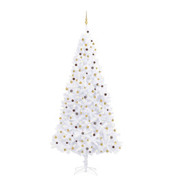 Arbre de Noël artificiel pré-éclairé et boules 300 cm blanc