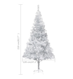 Sapin de Noël artificiel pré-éclairé/support argenté 210 cm PET