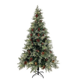 Sapin de Noël pré-éclairé pommes de pin vert blanc 195cm PVC PE