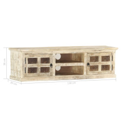 Meuble TV Blanc 130x30x36 cm Bois massif de manguier