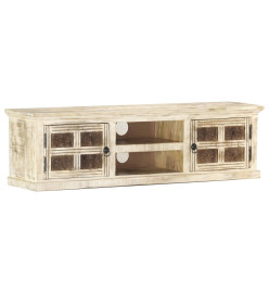 Meuble TV Blanc 130x30x36 cm Bois massif de manguier