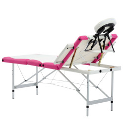 Table de massage pliable 4 zones Aluminium Blanc et rose