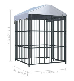 Chenil d'extérieur avec toit pour chiens 150x150x210 cm