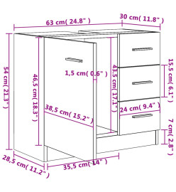 Armoire d'évier Gris brillant 63x30x54 cm Aggloméré