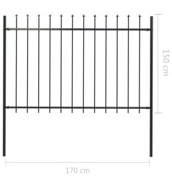 Clôture de jardin avec dessus en lance Acier 1,7 x 1,5 m Noir