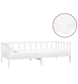 Lit de repos avec matelas 90x200 cm Blanc Bois de pin massif