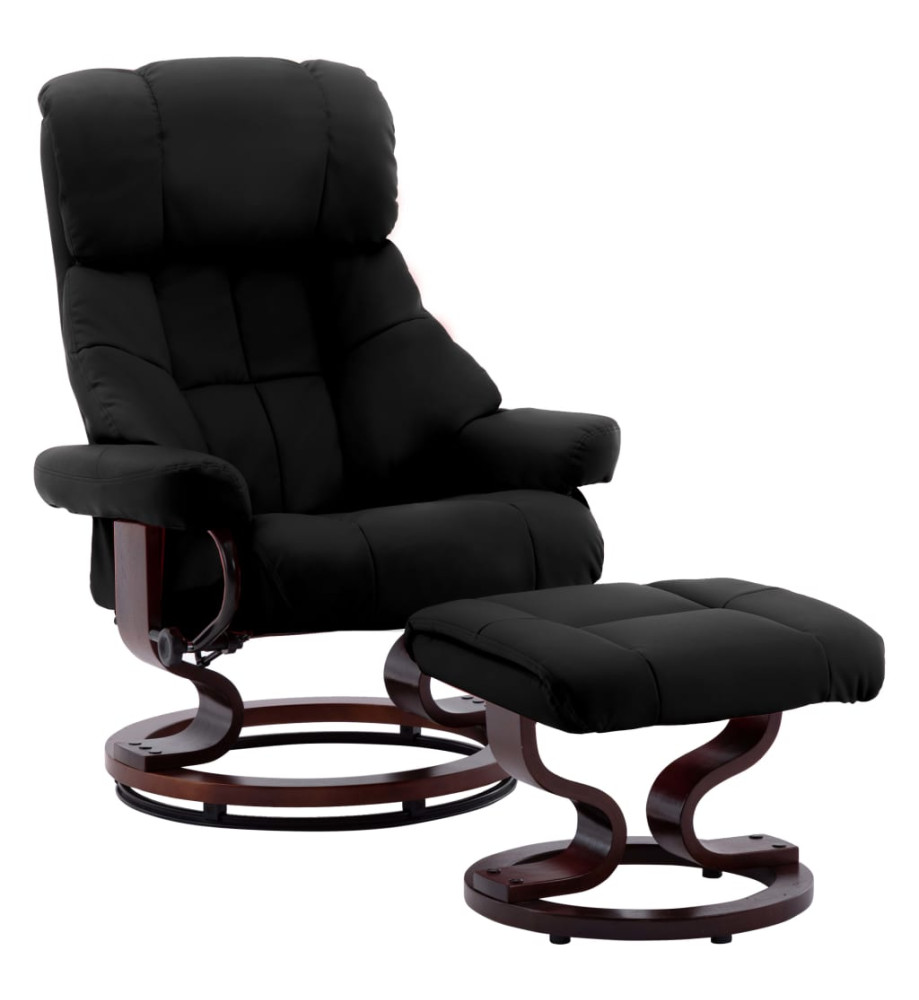 Fauteuil inclinable et repose-pied Noir Similicuir bois courbé