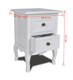 Table de chevet avec 2 tiroirs MDF Blanc