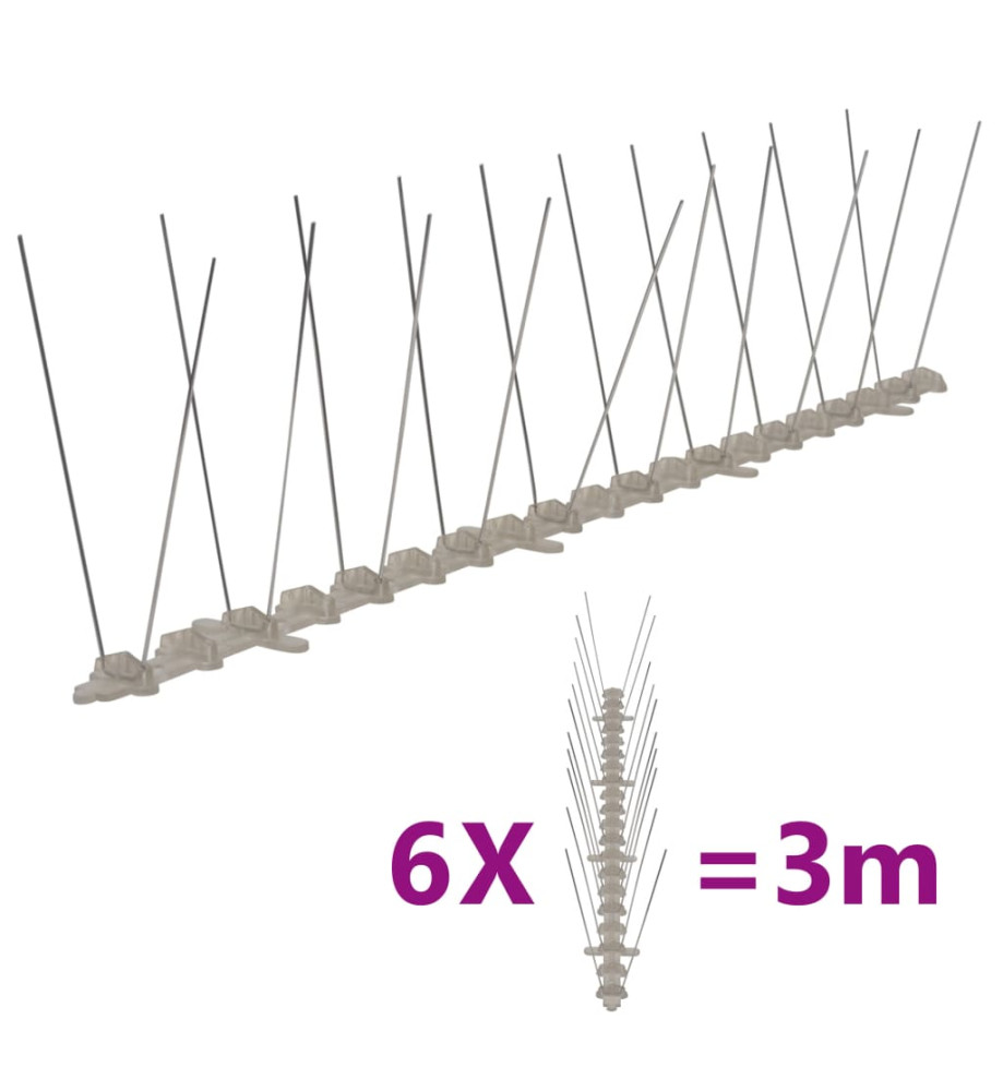 Ensemble de 6 pointes à 2 rangées contre oiseaux Plastique 3 m