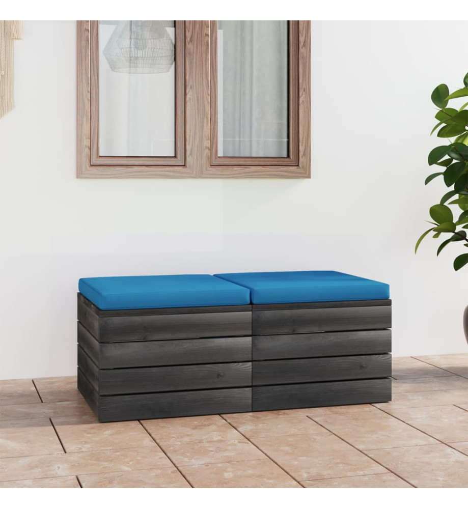Repose-pieds palette de jardin 2 pcs avec coussins Bois de pin Repose-pieds palette de jardin 2 pcs avec coussins Bois de pin