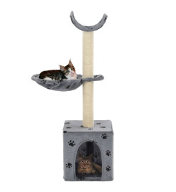 Arbre à chat et griffoir Sisal 105 cm Empreintes de pattes Gris