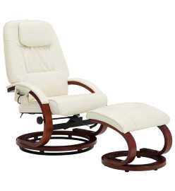 Fauteuil de massage avec repose-pied blanc crème similicuir