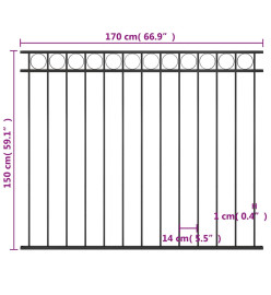 Panneau de clôture Acier 1,7x1,5 m Noir