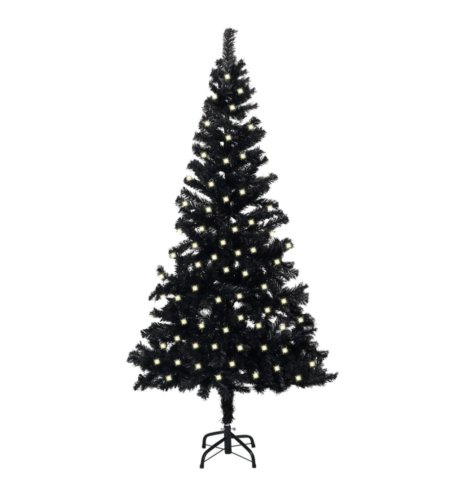 Sapin de Noël artificiel pré-éclairé et support noir 240 cm PVC