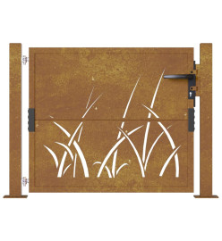 Portail de jardin 105x105 cm acier corten conception d'herbe