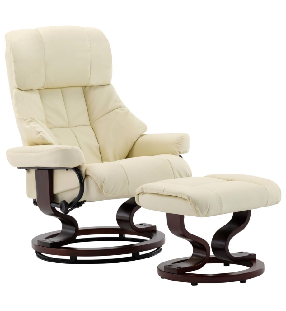 Fauteuil inclinable repose-pied Crème Similicuir et bois courbé