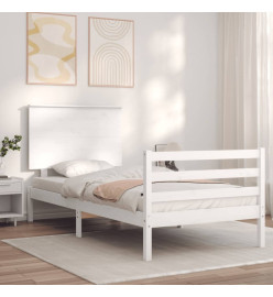 Cadre de lit avec tête de lit blanc 90x200 cm bois massif
