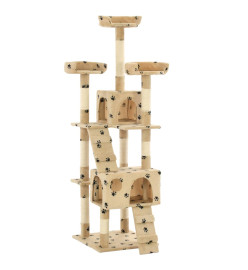 Arbre à chat et griffoirs en sisal 170 cm Beige Motif de pattes