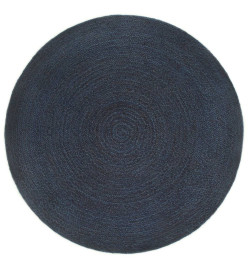 Tapis tressé réversible Bleu marine et naturel 90 cm Jute Rond