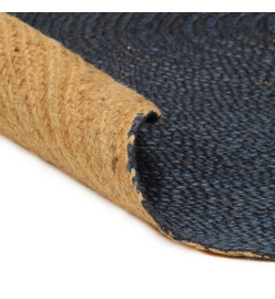 Tapis tressé réversible Bleu marine et naturel 90 cm Jute Rond