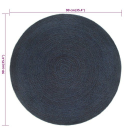 Tapis tressé réversible Bleu marine et naturel 90 cm Jute Rond