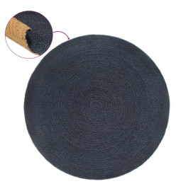 Tapis tressé réversible Bleu marine et naturel 180 cm Jute Rond