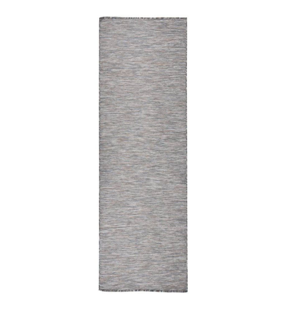 Tapis à tissage plat d'extérieur 80x250 cm Marron et bleu