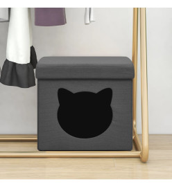 Tabouret de rangement pliable et motif de chat Gris foncé Tissu